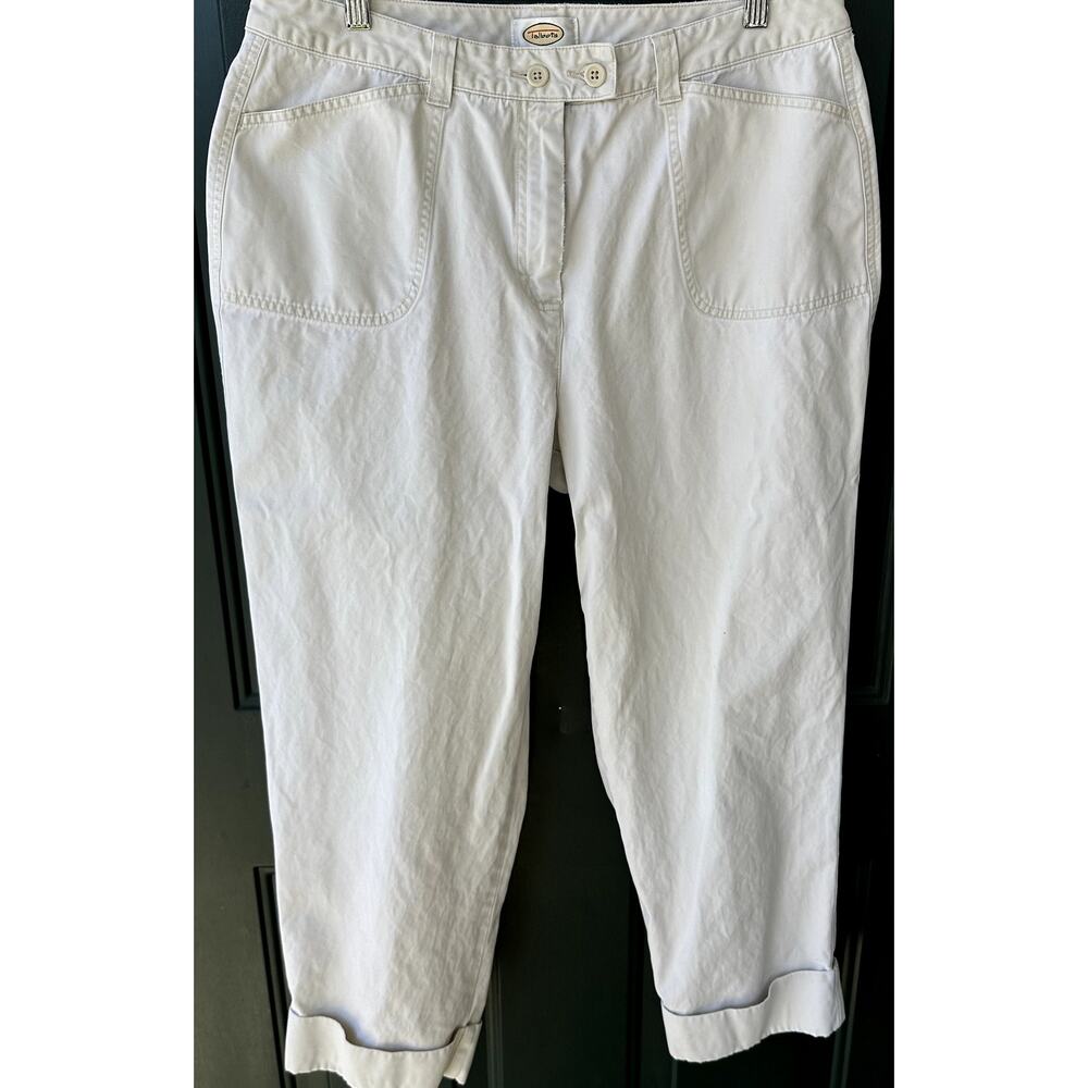 Talbots Sz 14 Relaxed Fit Cotton Cropped Cuffed Chinos w/ Patch Pockets Casual